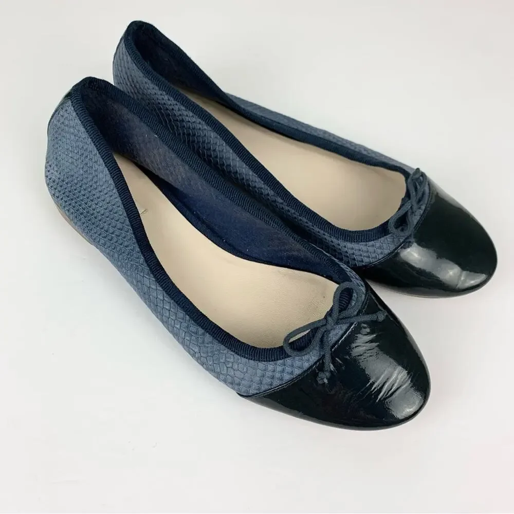 Cole Haan Sarina Blue Leather Embossed Snake Reptile Ballet Flats 8B